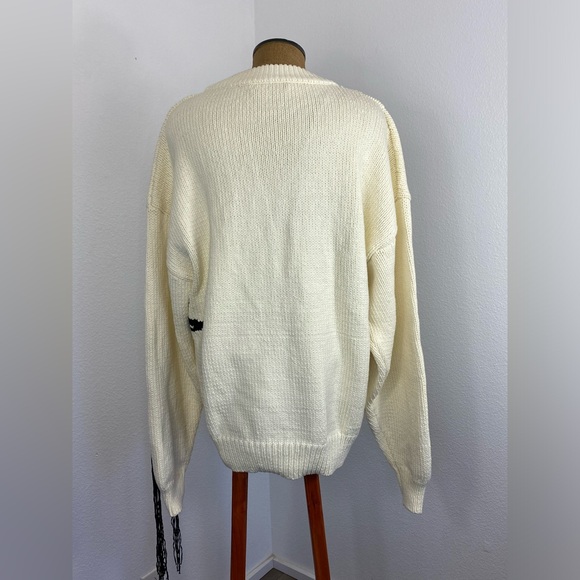 Hellessy Ortega Dinosaur Women’s Sweater Oversized L Ecru & Black Fringe $890 - Picture 16 of 16
